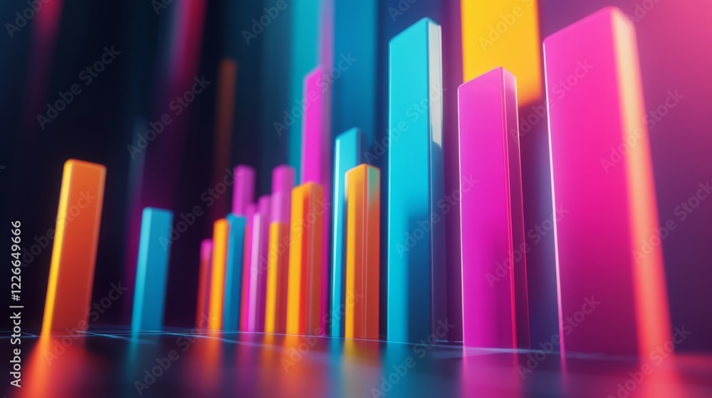 Poster modern d bar chart with vibrant colors, data visualization concept, and minimalistic background