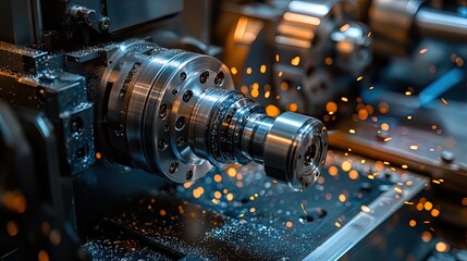 Fototapeta premium A close-up of a CNC machine cutting precision parts, emphasizing technology and accuracy in modern manufacturing processes 