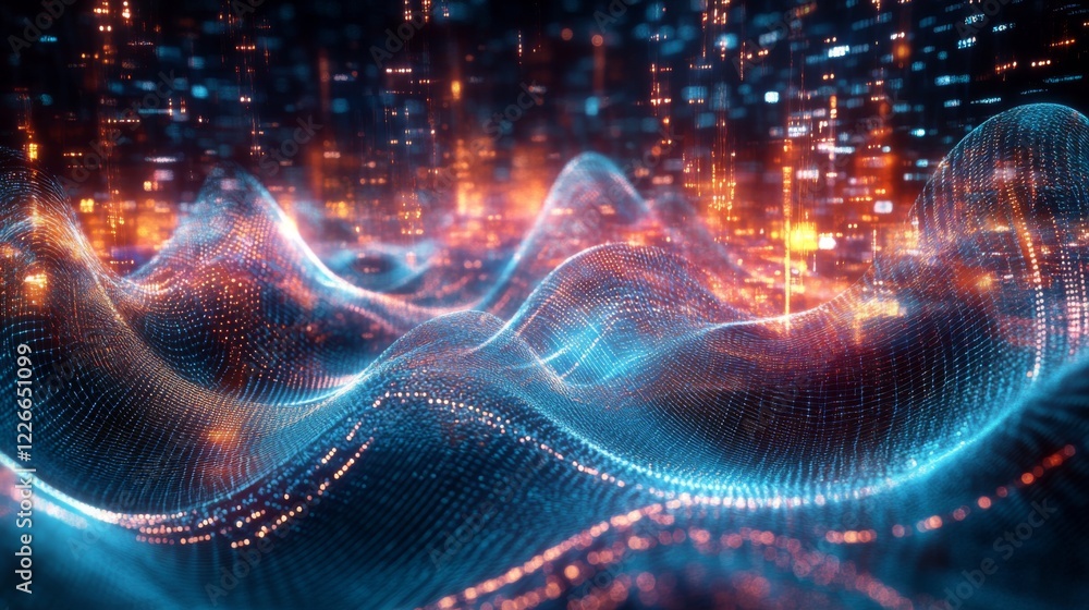 Aufkleber visualization of electric waves coursing through a futuristic power grid, illustrating the concept o