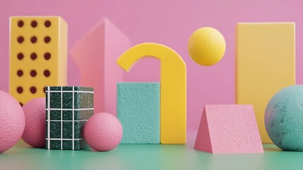 Abstract pastel shapes and spheres composition