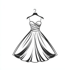 Obraz premium Wedding dress on hanger icon, clothing shop line logo, isolated on white background