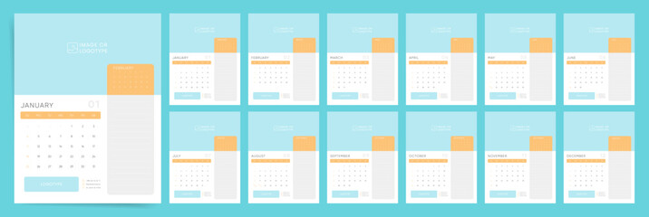 Calendar 2026, Turquoise Corporate Classic Yearly 2026 Calendar Mockup with Logo Cover
