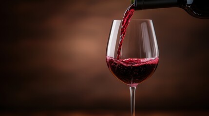 Close up of red wine being poured into a wine glass creating a rich and elegant visual display
