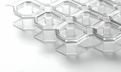 Fototapeta premium Glass honeycomb structure on white background, futuristic design, technology concept