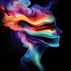 Obraz premium Colorful abstract representation of a woman's profile with vibrant swirls and textures