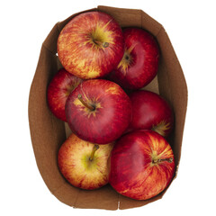 Red apples in box isolated png. Apples isolated on transparent background. Full depth of field. PNG format.