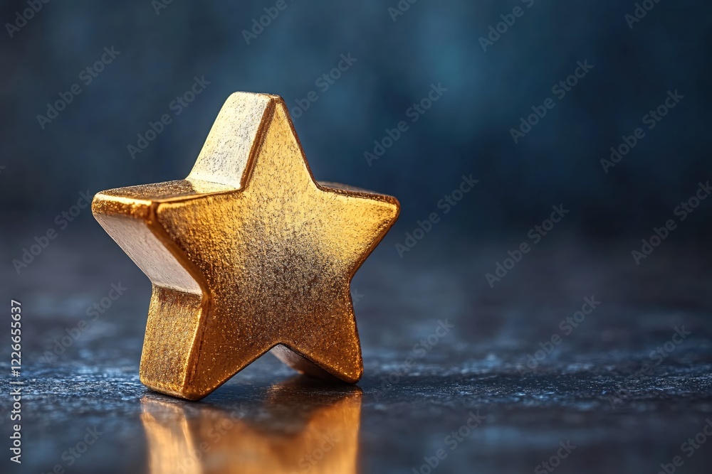 Poster golden star object on dark surface with a soft blurred background for a luxurious look