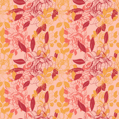 Seamless floral pattern, peony, pink, red, pink, flowers, endless, all over print to use textile, fabric, clothing, backdrop, wallpaper, home textile, clothing, fashion, packaging, gift wrap vector