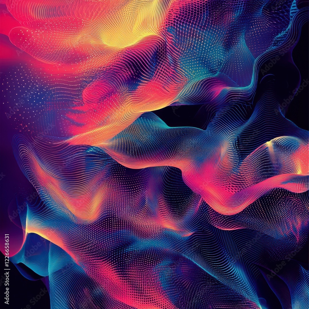 Poster vibrant abstract waves in neon colors with dynamic flowing lines