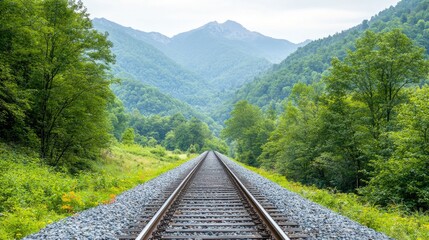 Fototapeta premium Mountain Railroad Tracks Leading to Peaks