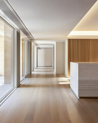 Obraz premium Modern minimalist interior design of a hallway in a contemporary building