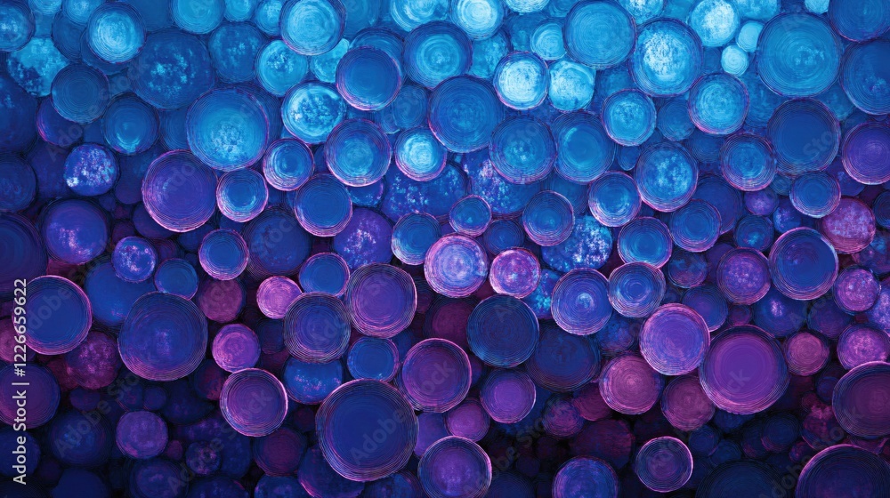 Poster abstract blue and purple circles pattern with textured surface and gradient color effect