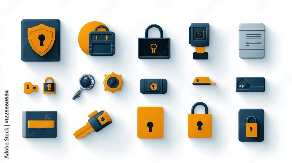 Poster enhancing physical security with iconic padlock illustrations for digital use in various environment