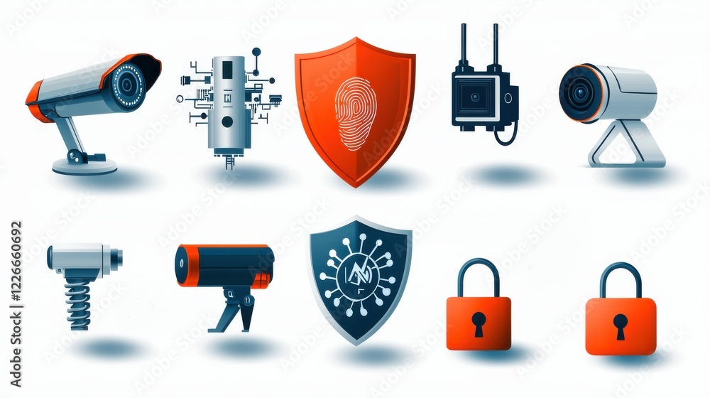 Poster Enhancing personal security with a comprehensive collection of shield icons for standard protection in digital environments
