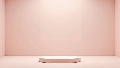 Fototapeta premium Empty stage with round platform against soft pink backdrop