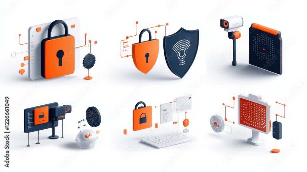 Fototapete enhancing cybersecurity a set of six lock icons with encryption standards in digital environments fo