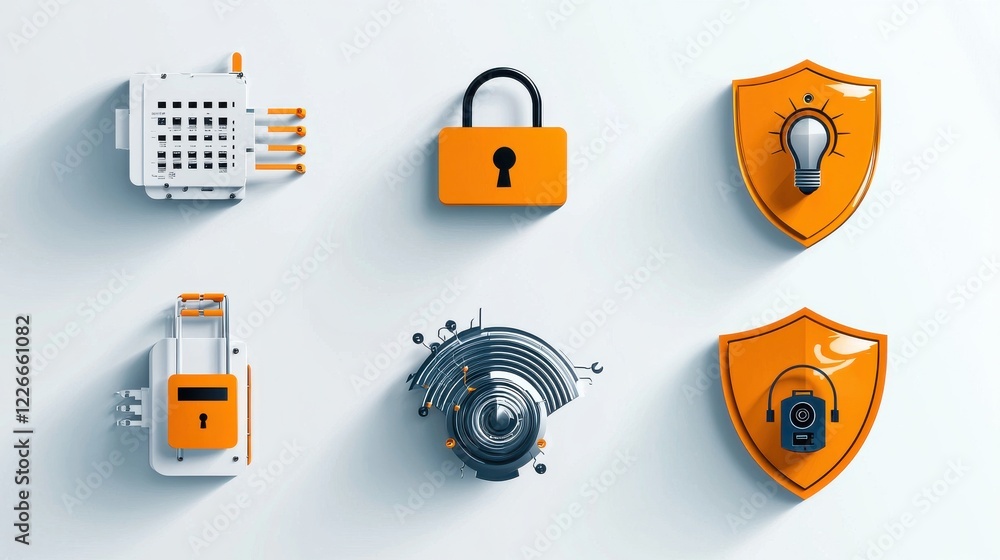 Leinwandbilder Securing digital assets a comprehensive overview of six cybersecurity icons featuring encryption standards in a virtual environment