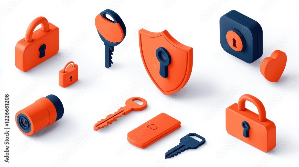 Aufkleber Enhancing digital security a set of six icons for privacy lock shields online environment graphic design visual representation