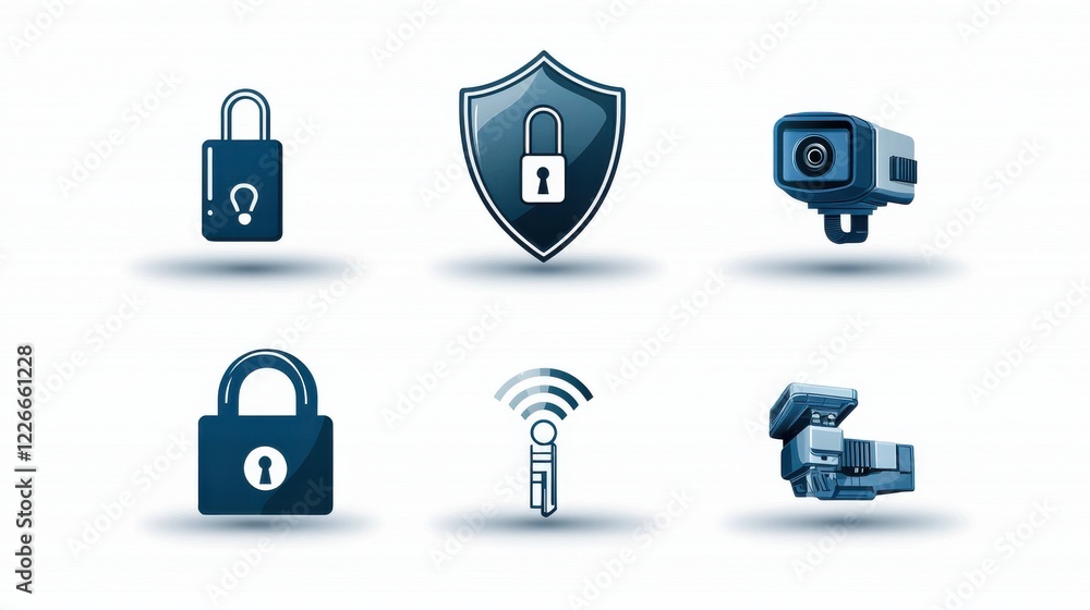 Poster enhance your digital privacy with a set of six iconic lock shield designs for enhanced security in o