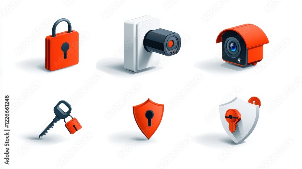 Aufkleber enhancing home security a set of six icons representing alarm systems for modern dwellings in a digi