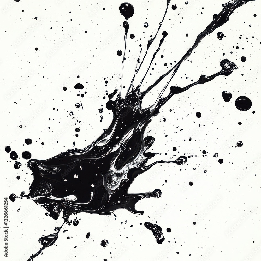 Aufkleber black paint splash on white background creating dynamic texture