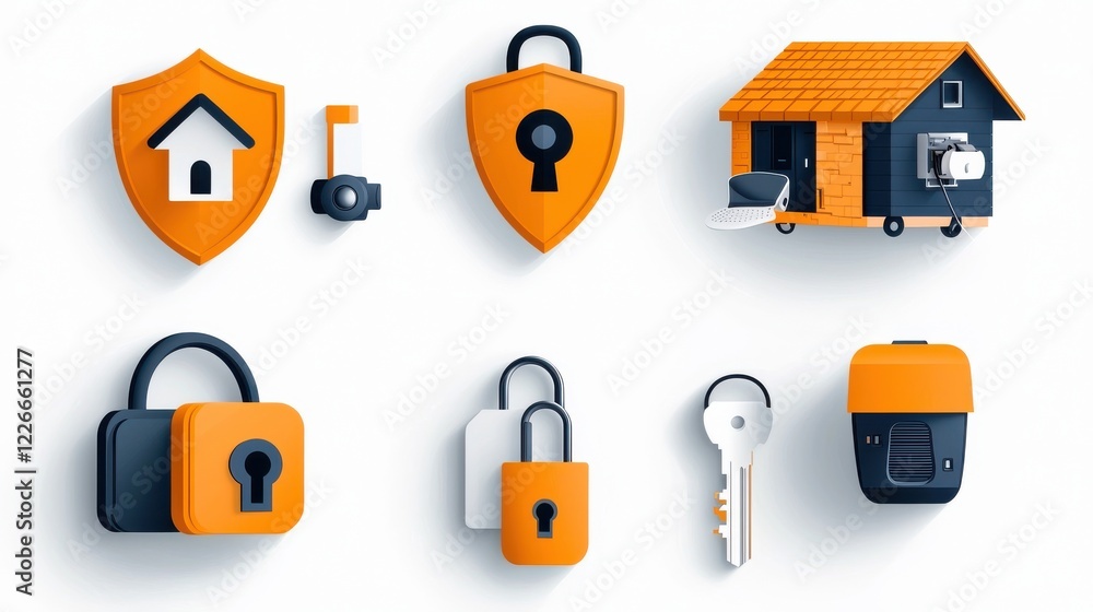 Aufkleber Enhancing home security icon set for alarm systems in residential settings digital graphics modern design visual representation security concepts