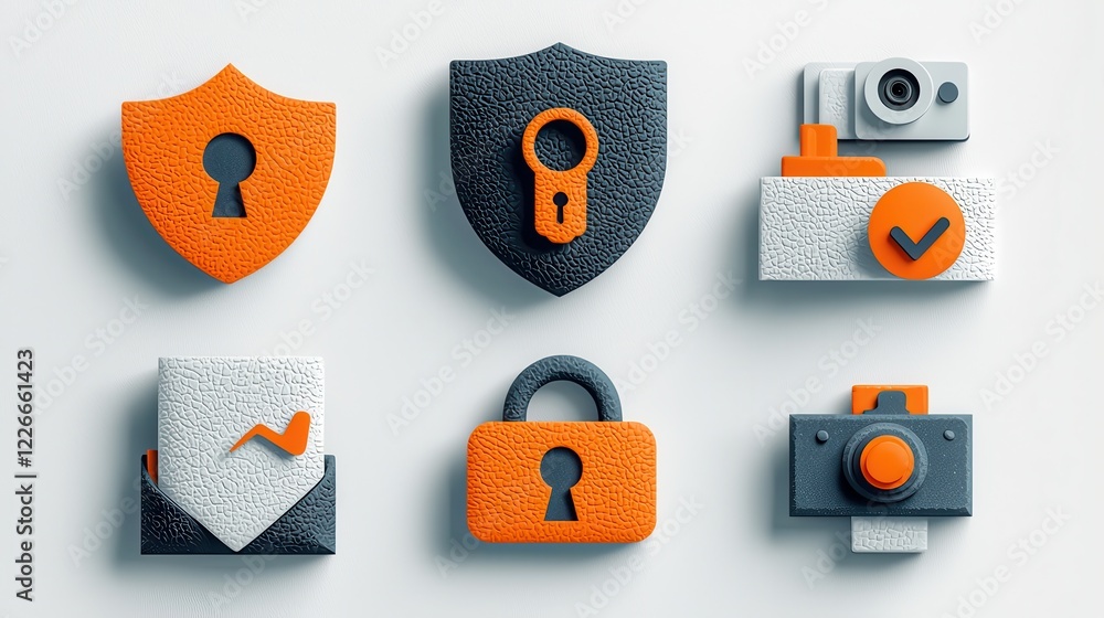 Fototapete Implementing data protection a comprehensive set of six security icons for shield standards in digital environments