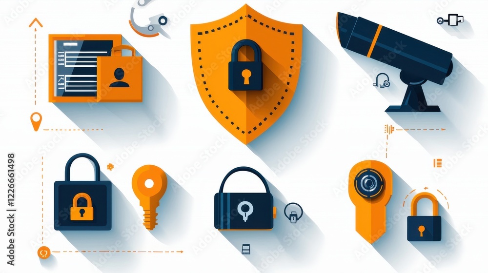 Leinwandbilder Enhancing data security a collection of six protective icons for data shielding standards in cybersecurity environments