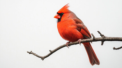 Vibrant Male Northern Cardinal Bird on Branch Winter Red Tree Wild Avian Fauna Wings Image Scene    