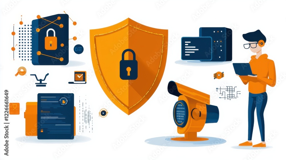 Aufkleber Enhancing cybersecurity with icons of shield and lock a comprehensive guide to six key elements in digital protection