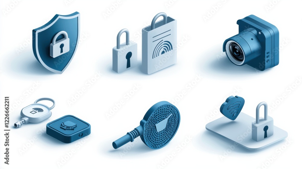 Fototapete Implementing six essential security features lock shield fingerprint and standard in modern digital environments