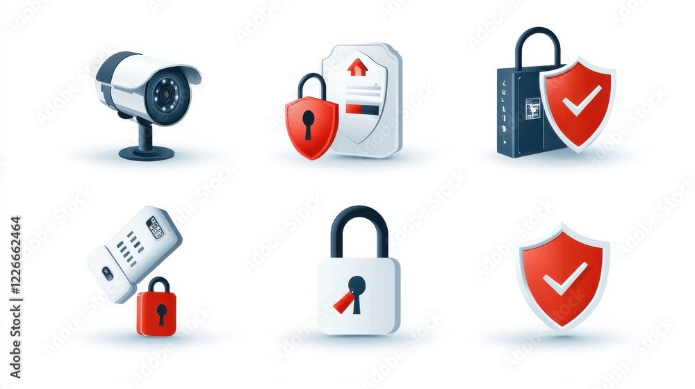 Poster enhancing security with icons of six cctv monitoring tools for optimal surveillance performance