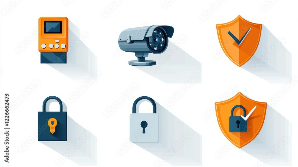 Poster Enhancing security with icons of six cctv monitoring tools digital security solutions infographic presentation modern technology overview icons of security