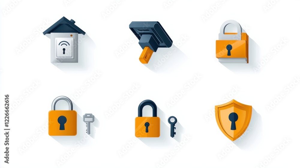 Leinwandbilder enhancing security monitoring with padlock and key icons a comprehensive overview of six essential t