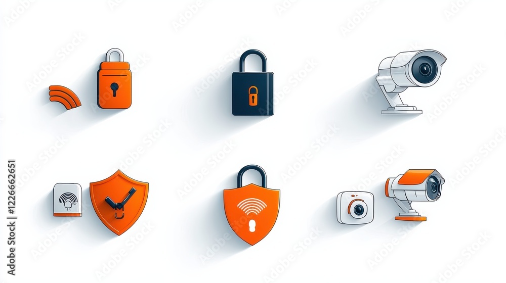Leinwandbilder Exploring secure systems icons of six lock technologies with encryption standards in digital security visuals