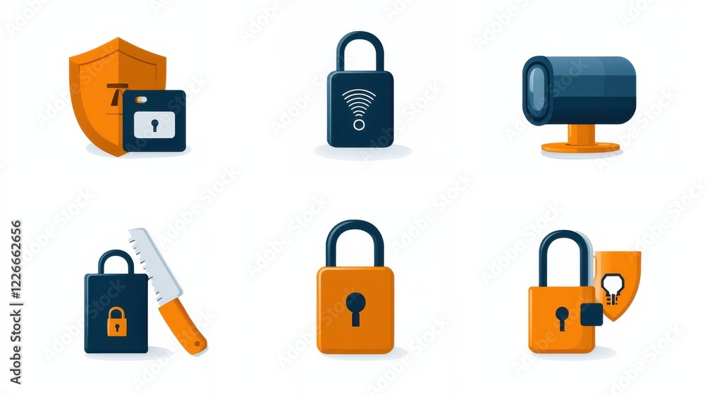 Aufkleber securing digital environments icons of six security operations for enhanced protection and reliabili