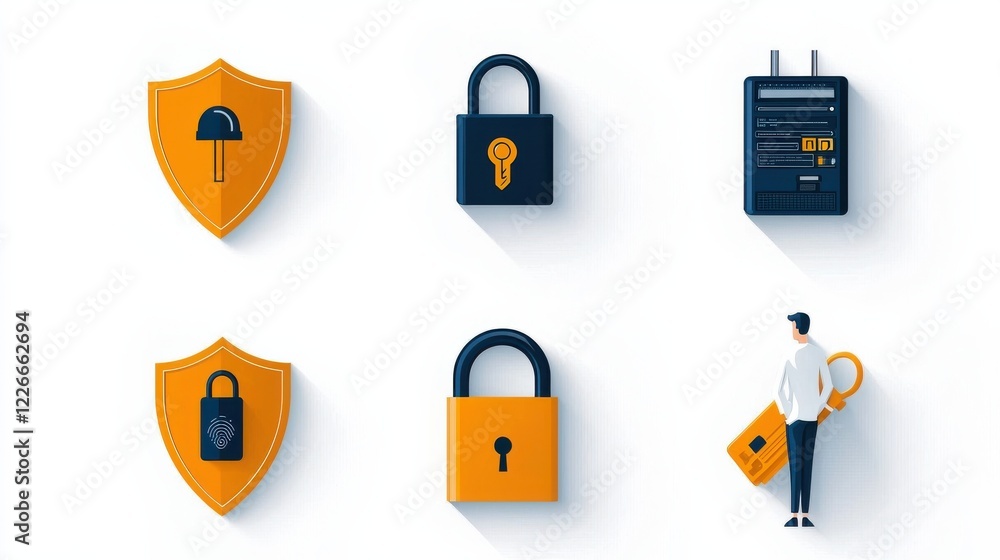 Leinwandbilder enhancing cybersecurity icons of six security operations featuring lock shield and fingerprint stand