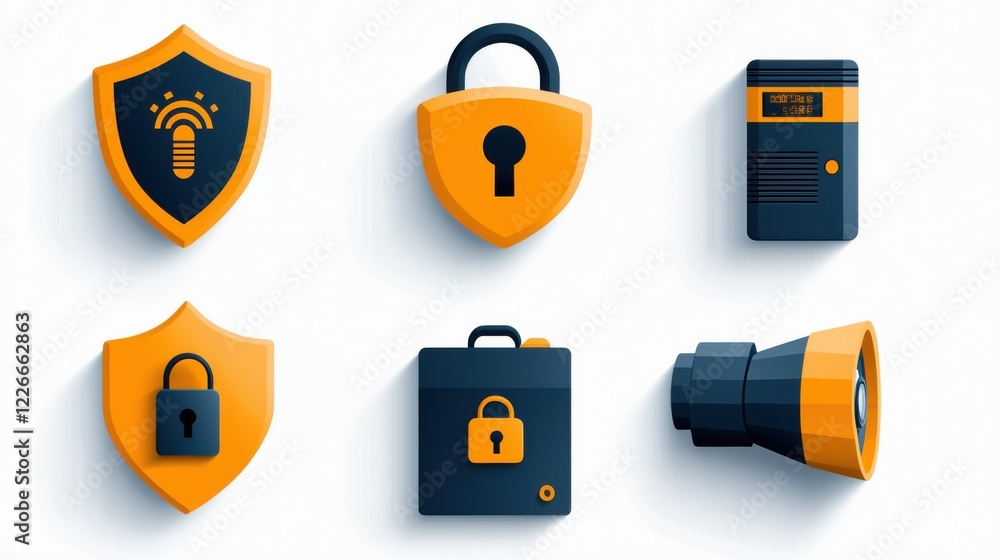 Fototapete Exploring the six icons of security systems lock mechanisms with encryption bi-standard in modern digital environments