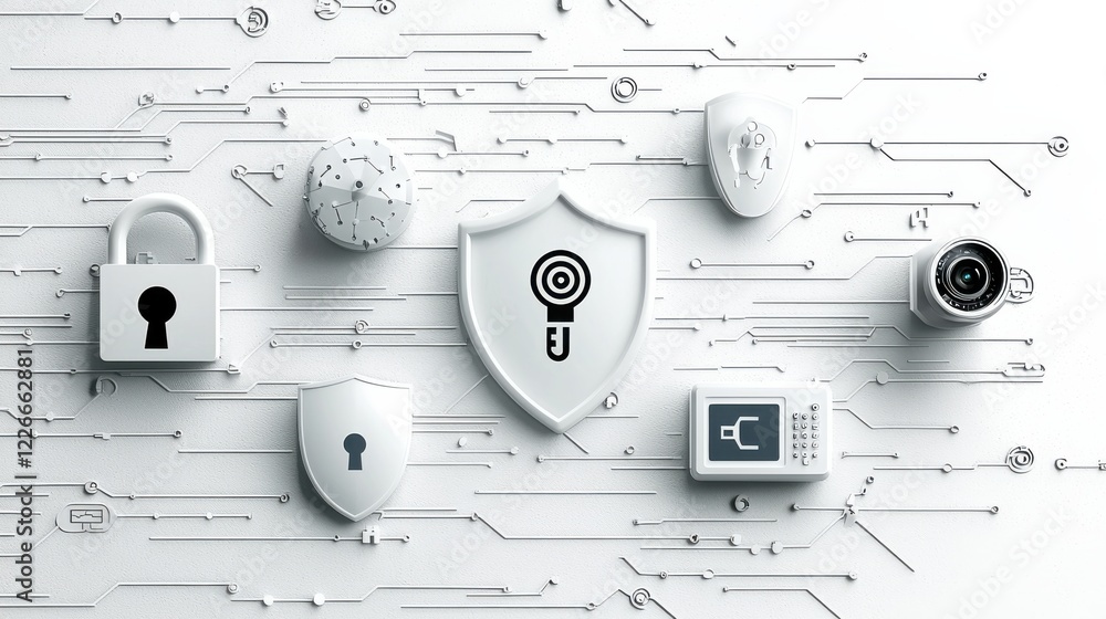 Aufkleber enhancing cybersecurity six standard firewall lock icons in a digital environment for better protect