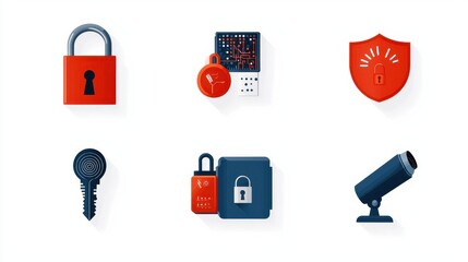 Enhancing cybersecurity six iconic firewalls and locks illustrated in technology graphics