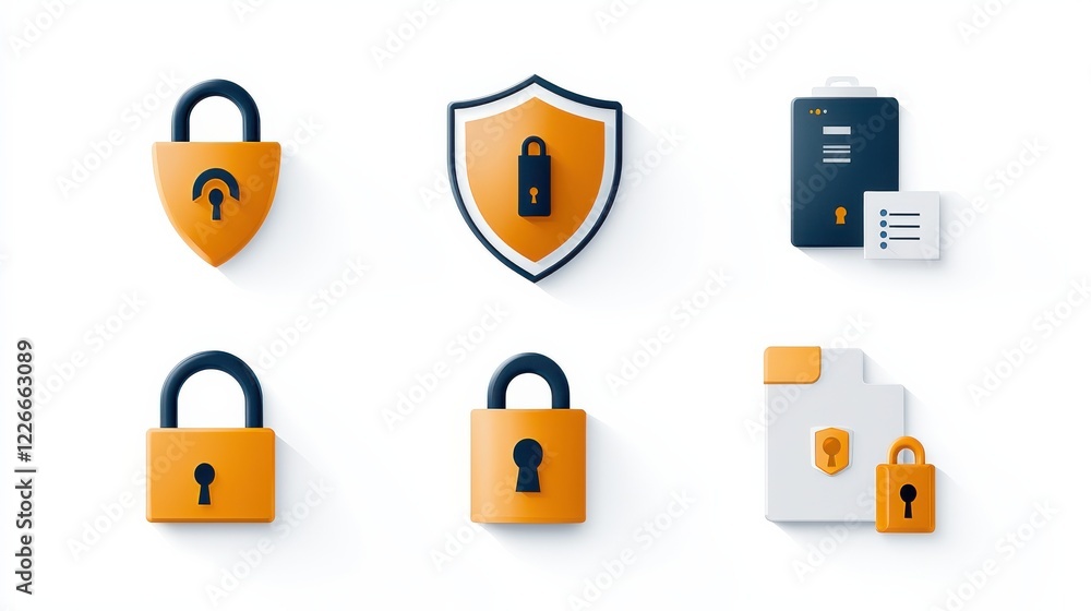Leinwandbilder enhancing cybersecurity six essential security icons featuring shield with encrypt standard in digit