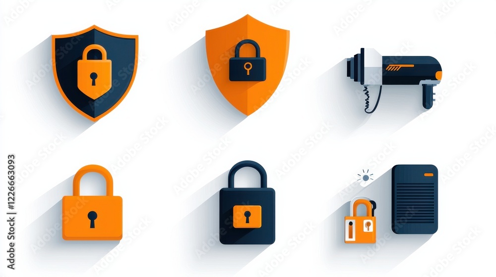 Fototapete enhancing digital protection security essentials icons featuring shield with enc standard online pla