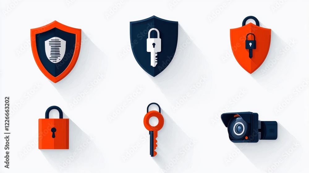 Aufkleber Securing digital assets six innovative security icons featuring shield lock and fingerprint in a modern design environment for enhanced visual logic