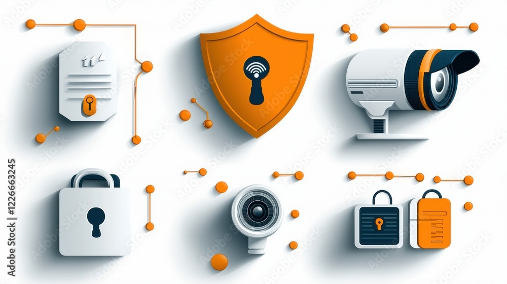 Leinwandbilder enhancing digital safety six security icons featuring shield lock with keyhole in modern digital env