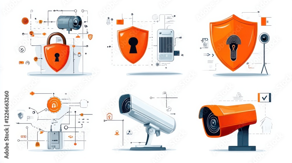Leinwandbilder enhancing security measures six iconic shield lock designs digital workspace graphic presentation mo
