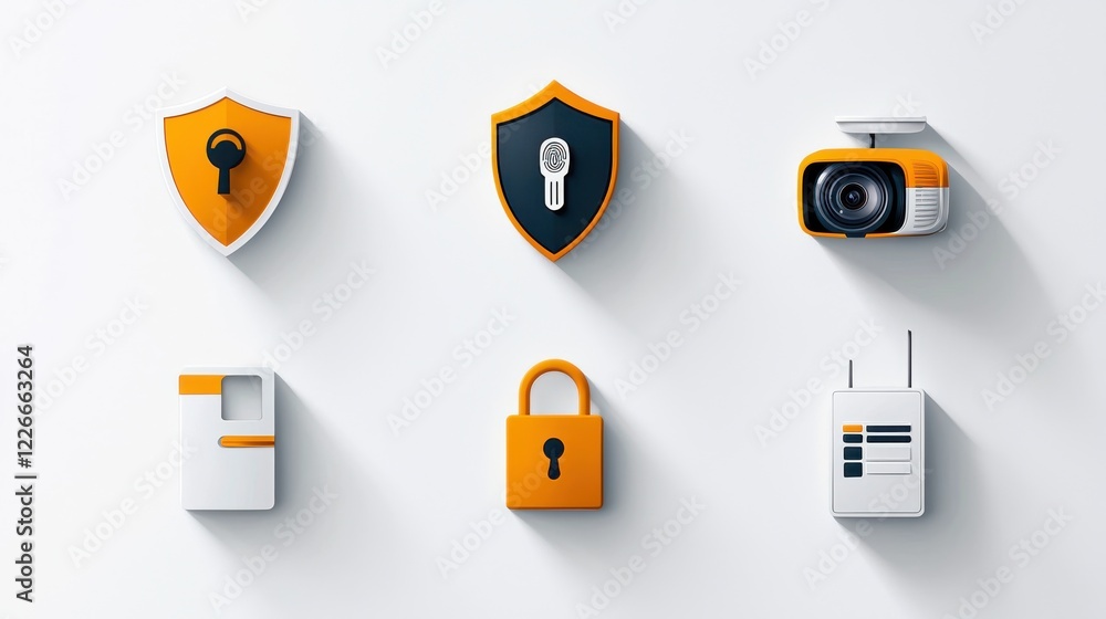 Poster enhancing digital security six shield lock icons for standard applications in technology environment