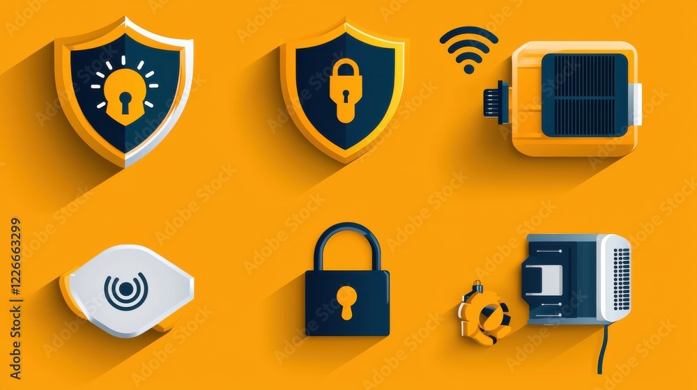 Aufkleber enhancing digital security six iconic shield locks with keyhole standard for cyber protection graphi