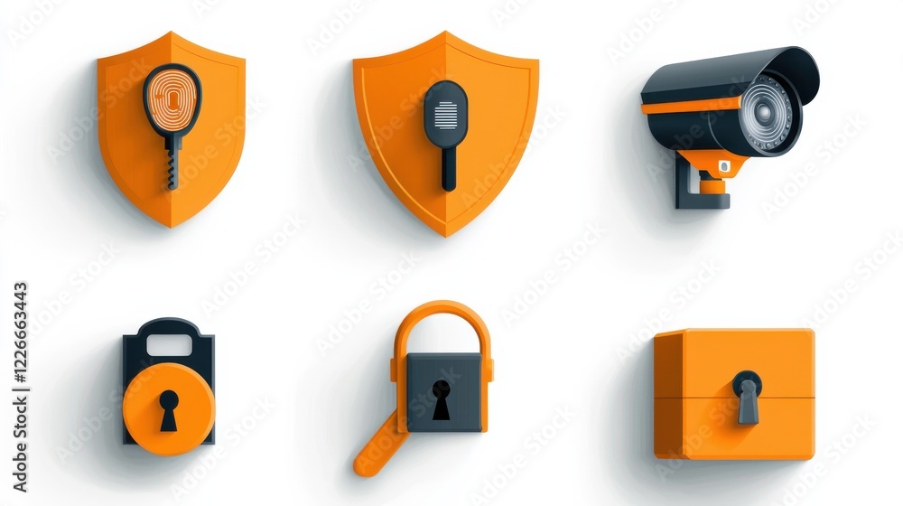 Fototapete Protecting digital assets a visual guide to six security icons featuring shields with locks in a modern environment