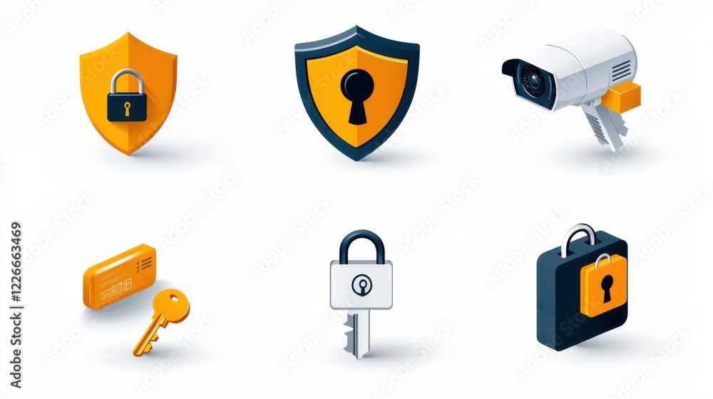 Aufkleber enhancing digital security six iconic symbols including a shield with keyhole for effective protecti
