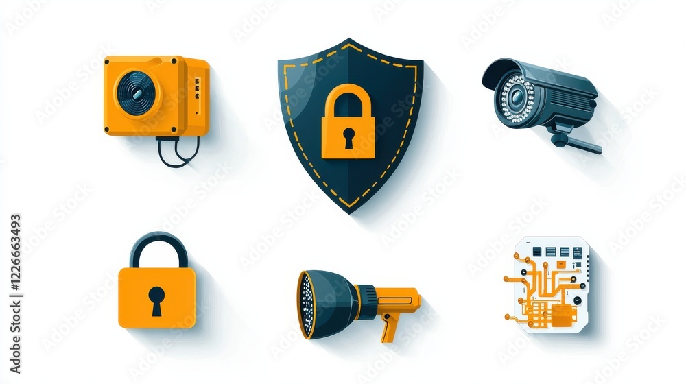 Aufkleber enhancing security six iconic representations of a shield with lock fin for digital protection graph